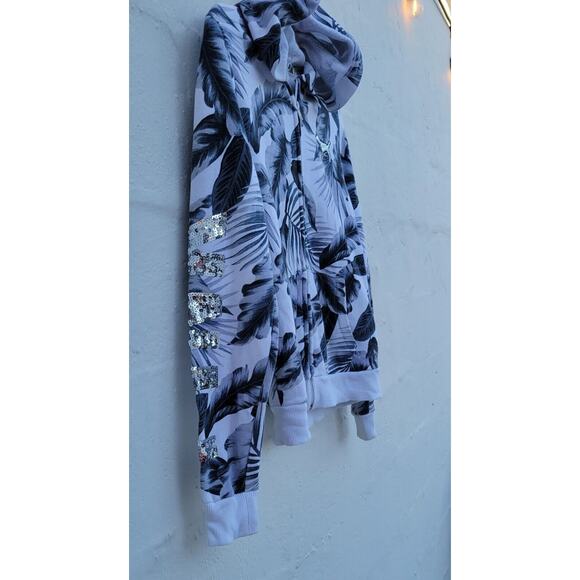 PINK Y2K Victorias Secret Track Jacket Small Bling Sequin Palm Printed Hoodie - Picture 6 of 6